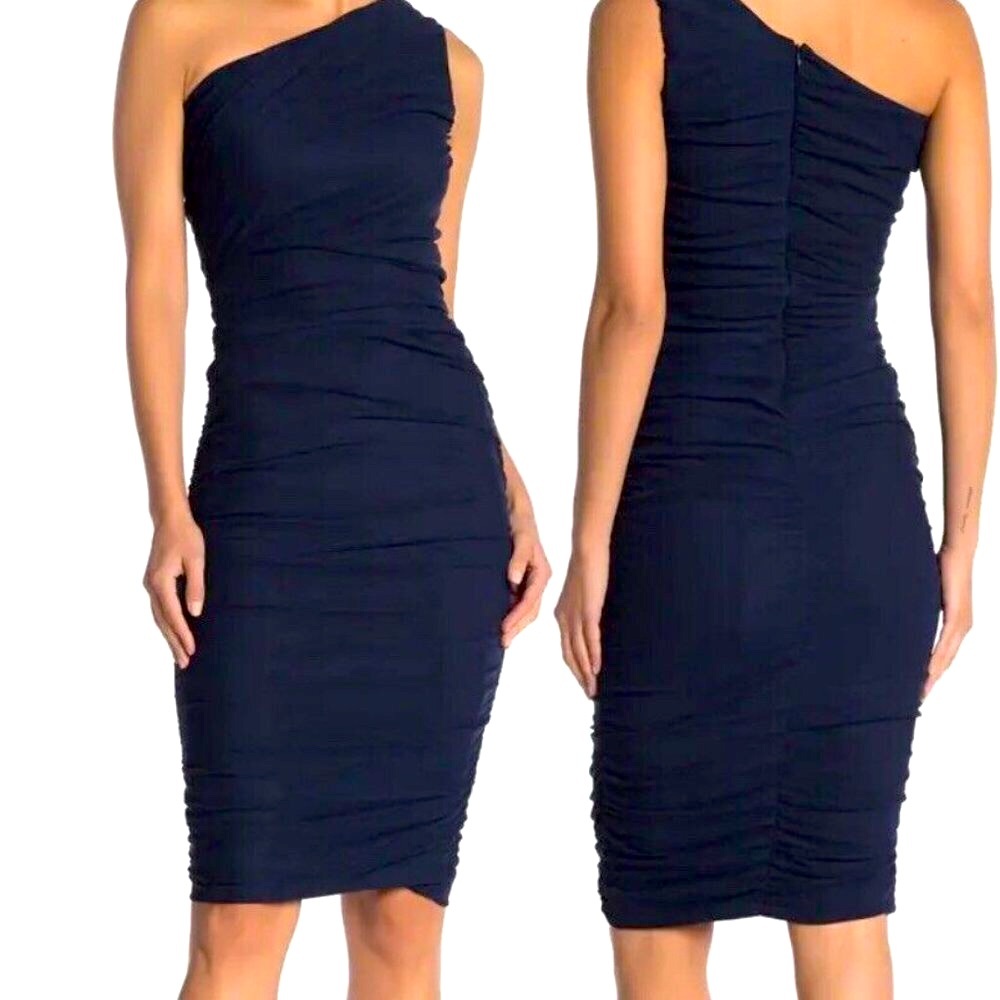 LOVE by DESIGN One-Shoulder Bodycon Ruched Midi Dress M NWT